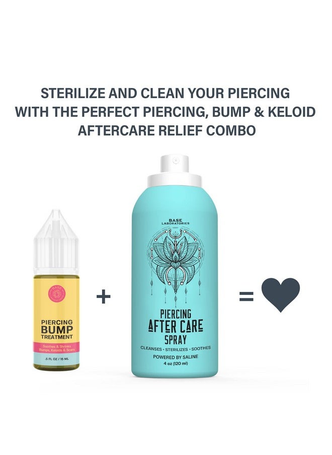 BASE LABORATORIES Piercing Aftercare - Piercing Bump Treatment Kit | Keloid Bump Removal Oil + Piercing Aftercare Spray for Ears, Nose, Body(4oz) | Piercing Cleaner Saline Solution Spray 15ml + 4oz