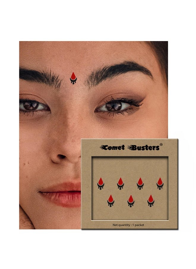 Comet Busters Tear Drop Beautiful Black and Red Bindi (8mm) (BIN821)