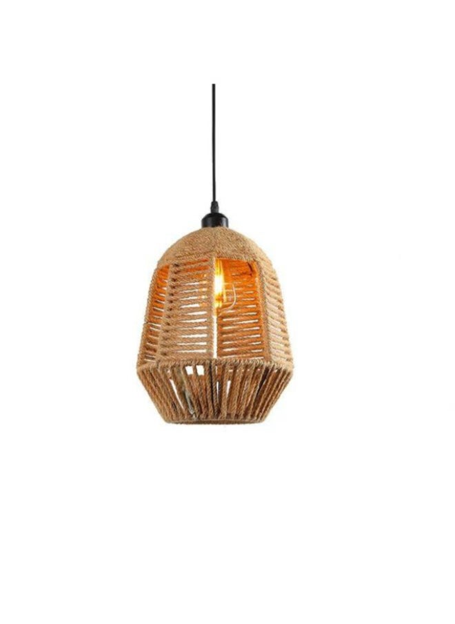 A F N LIGHTING Vintage Hand-Woven Hemp Rope Pendant Light - E27 Cage Shade Ceiling Lamp, Geometric Hollow Design for Bar, Bedroom, or Home Decoration