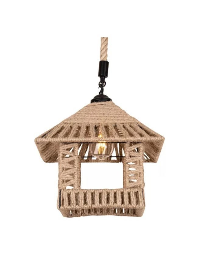 A F N LIGHTING Hand-Woven Rope Pendant Light - Rustic Pavilion Hanging Lamp for Restaurant, Cafe, and Home Decor