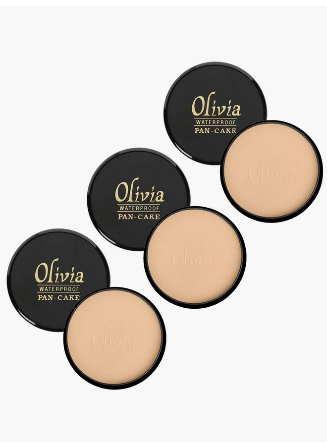 Olivia Waterproof Sun Tone Natural, Matte, Velvety Makeup Concealer Pan Cake (Cream, 25G, Shade No.27) - Pack Of 3 Matte Finish, Medium, All