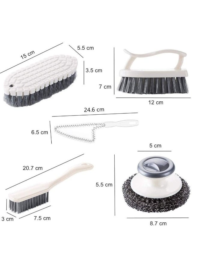 Dish Brush Steel Ball Pot Brush Kitchen Crevice Cleaning Brush with Scraper Bathroom Scrub Brush 5PCS Handle Brushes