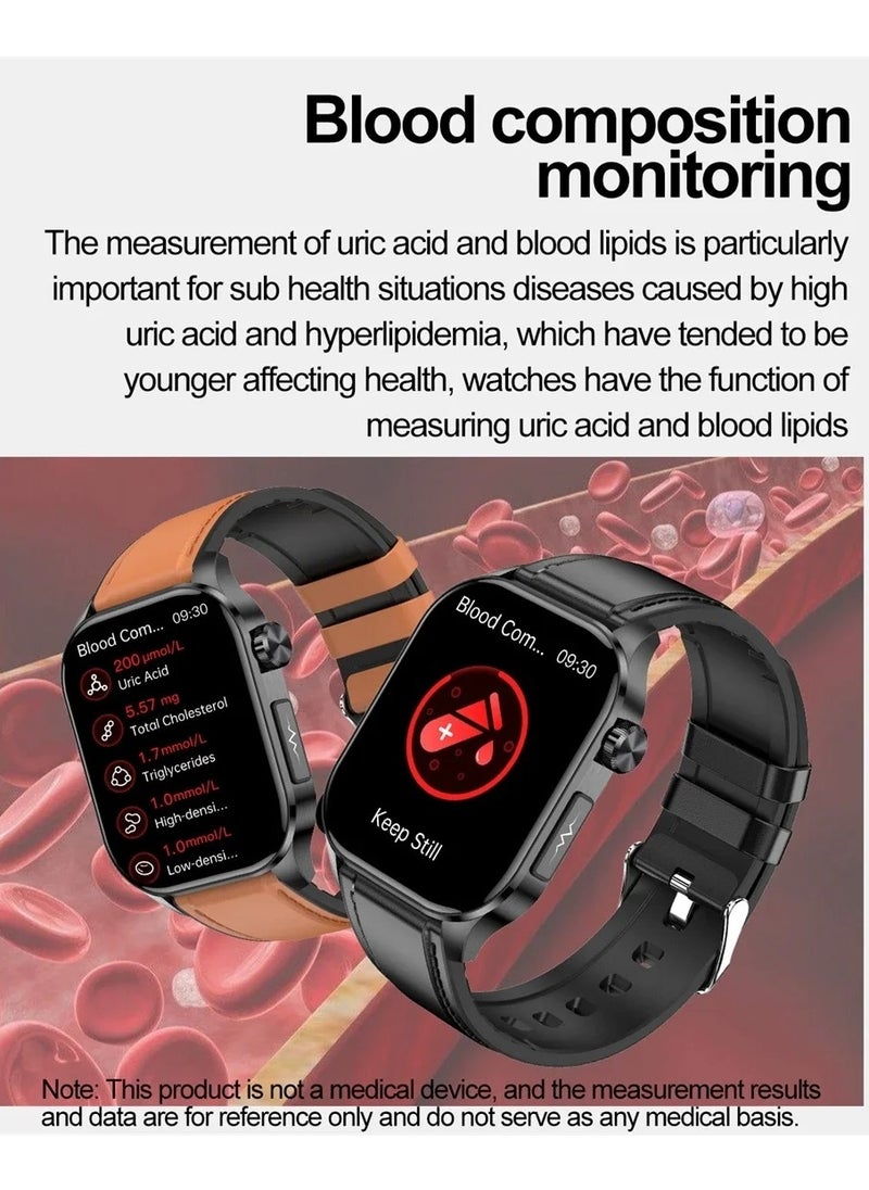 2024 New Blood Lipids Uric Acid Blood Glucose Smart Watch ECG+PPG+HRV Heart Rate Blood Body Composition Bluetooth Call Smartwatch (Steel Belt With 2 Strap )