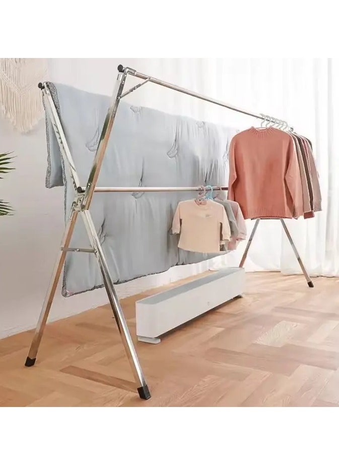 Folding X Shaped Stainless Steel Garment Rack, Adjustable and Foldable Clothes Drying Rack, Space Saving Heavy Duty Stainless Steel Laundry Drying Rack