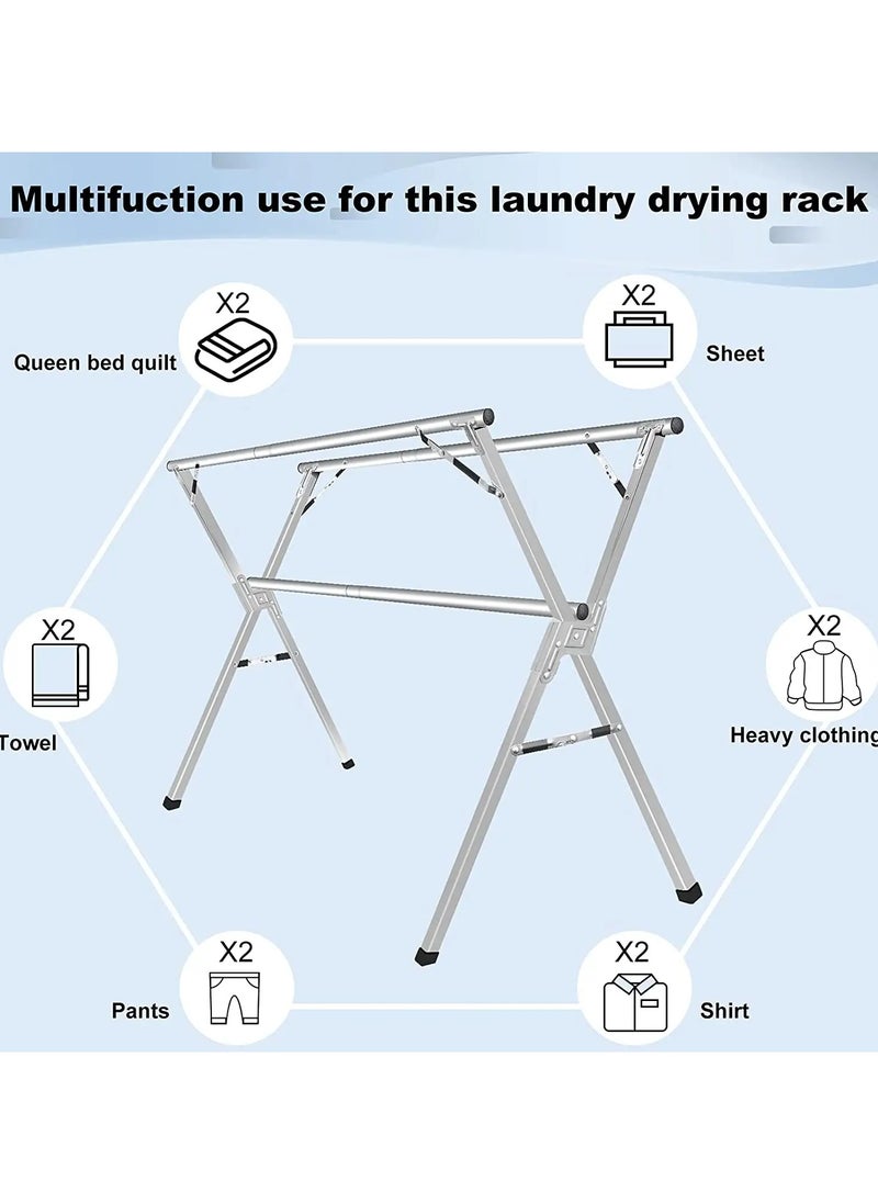 Folding X Shaped Stainless Steel Garment Rack, Adjustable and Foldable Clothes Drying Rack, Space Saving Heavy Duty Stainless Steel Laundry Drying Rack