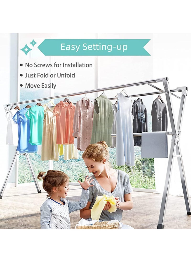 Folding X Shaped Stainless Steel Garment Rack, Adjustable and Foldable Clothes Drying Rack, Space Saving Heavy Duty Stainless Steel Laundry Drying Rack