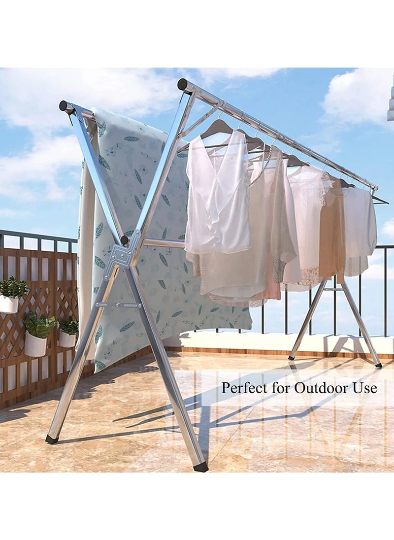 Folding X Shaped Stainless Steel Garment Rack, Adjustable and Foldable Clothes Drying Rack, Space Saving Heavy Duty Stainless Steel Laundry Drying Rack