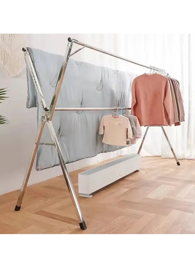 Folding X Shaped Stainless Steel Garment Rack, Adjustable and Foldable Clothes Drying Rack, Space Saving Heavy Duty Stainless Steel Laundry Drying Rack