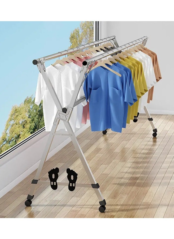 Folding X Shaped Stainless Steel Garment Rack, Adjustable and Foldable Clothes Drying Rack, Space Saving Heavy Duty Stainless Steel Laundry Drying Rack