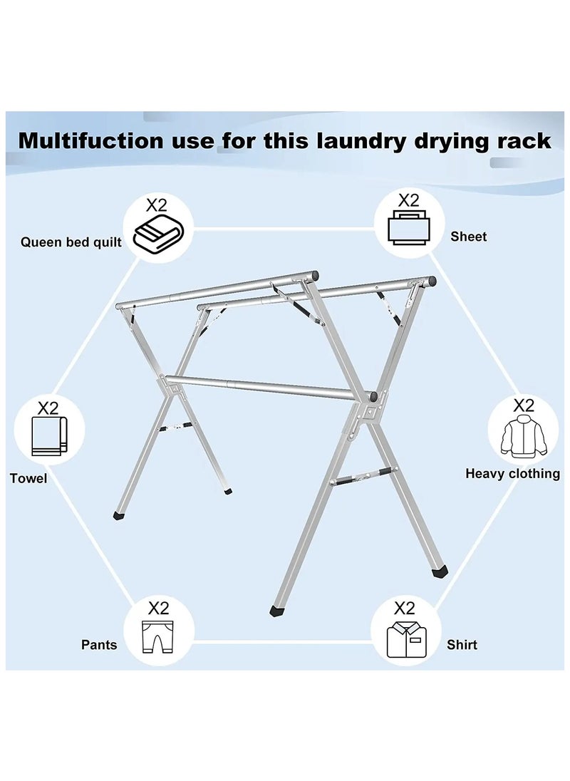 Folding X Shaped Stainless Steel Garment Rack, Adjustable and Foldable Clothes Drying Rack, Space Saving Heavy Duty Stainless Steel Laundry Drying Rack