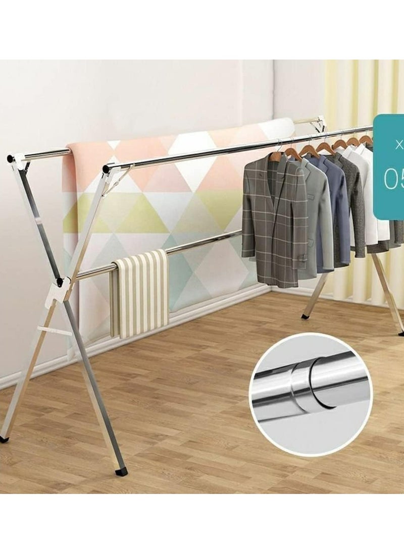 Folding X Shaped Stainless Steel Garment Rack, Adjustable and Foldable Clothes Drying Rack, Space Saving Heavy Duty Stainless Steel Laundry Drying Rack