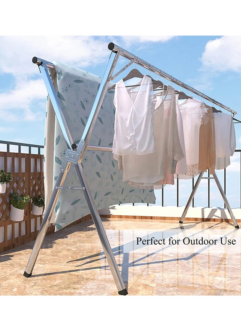 Folding X Shaped Stainless Steel Garment Rack, Adjustable and Foldable Clothes Drying Rack, Space Saving Heavy Duty Stainless Steel Laundry Drying Rack