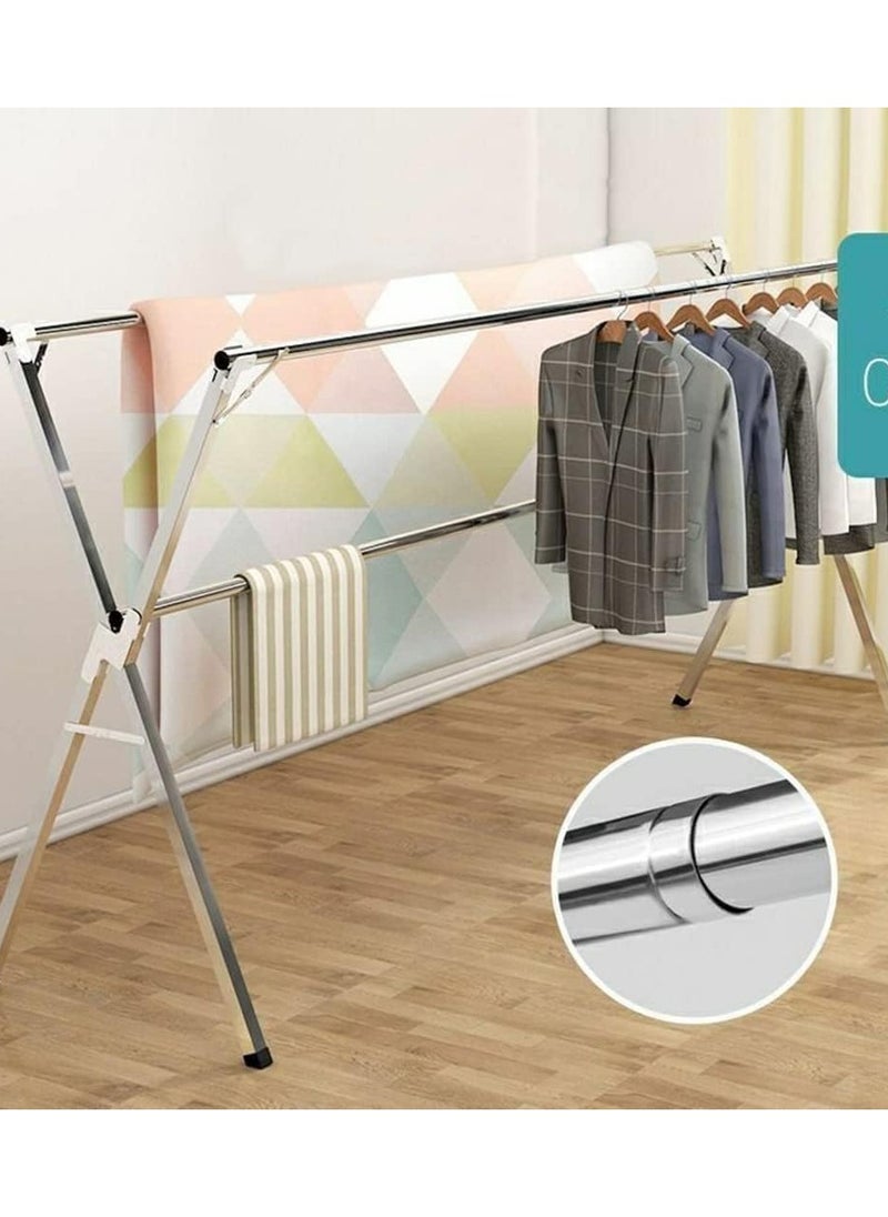 Folding X Shaped Stainless Steel Garment Rack, Adjustable and Foldable Clothes Drying Rack, Space Saving Heavy Duty Stainless Steel Laundry Drying Rack