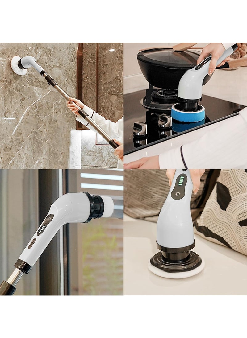 Rechargeable Motorized Rotating Floor Brush, 9 Interchangeable Brush Heads, Rechargeable Powerful Household Cleaning Brush, 3 Adjustable Telescopic Poles, For Bathroom Tubs and Tile Floors