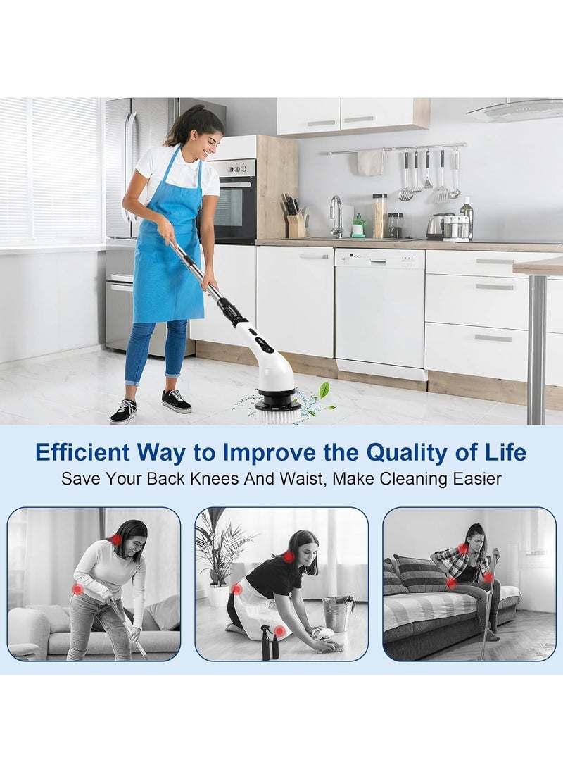 Rechargeable Motorized Rotating Floor Brush, 9 Interchangeable Brush Heads, Rechargeable Powerful Household Cleaning Brush, 3 Adjustable Telescopic Poles, For Bathroom Tubs and Tile Floors