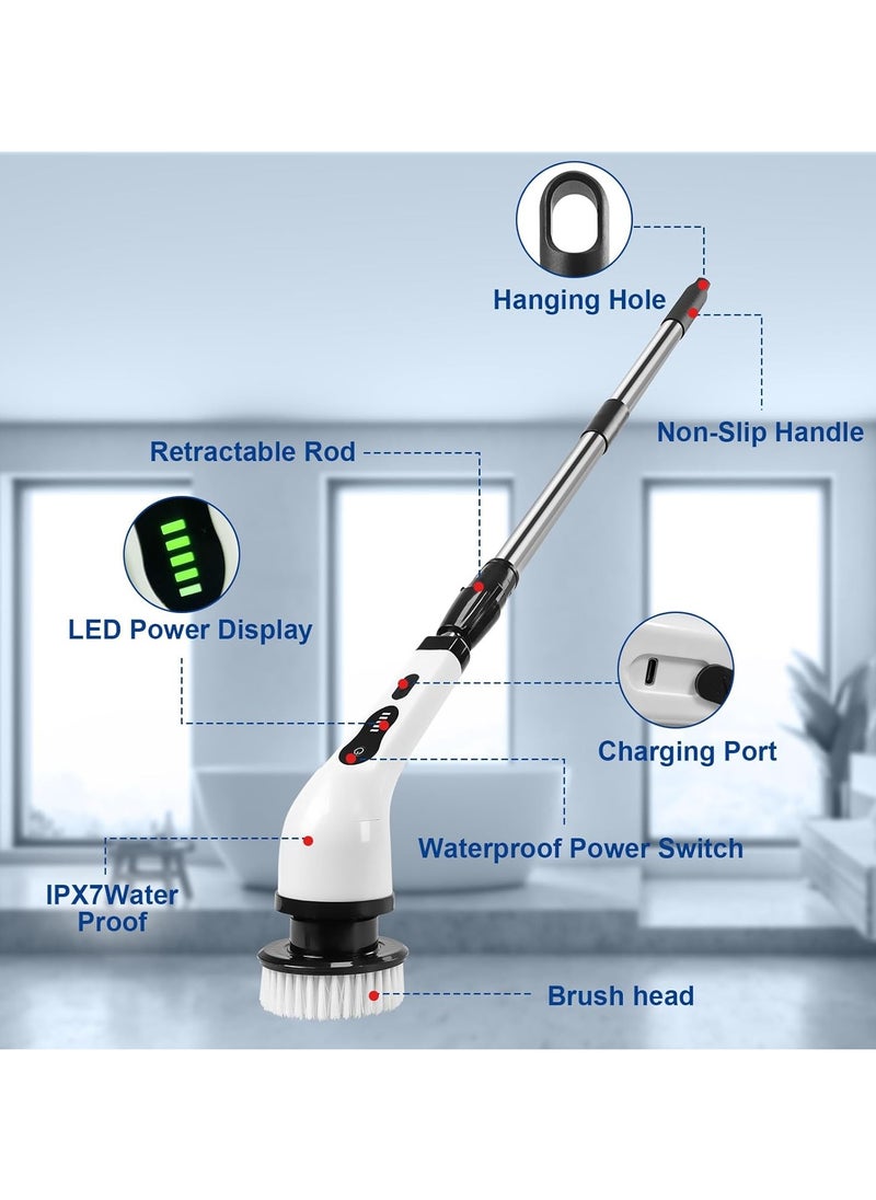 Rechargeable Motorized Rotating Floor Brush, 9 Interchangeable Brush Heads, Rechargeable Powerful Household Cleaning Brush, 3 Adjustable Telescopic Poles, For Bathroom Tubs and Tile Floors