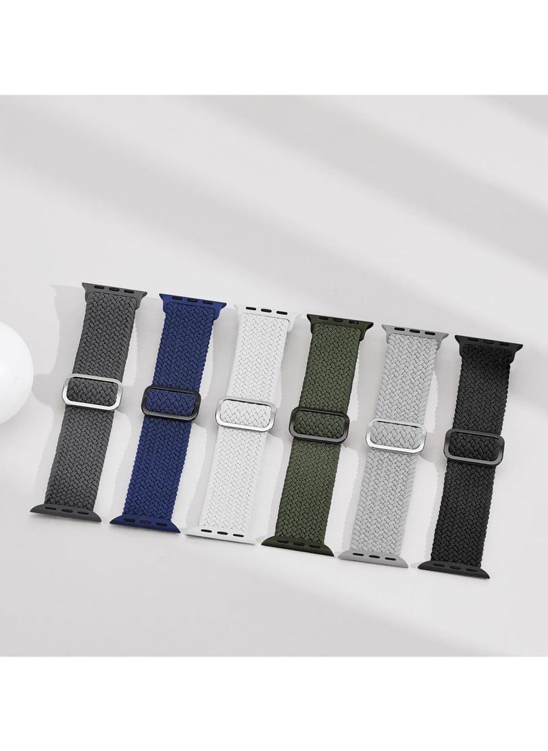 6 Pack Braided Stretchy Bands Compatible with Apple Watch Band 38mm 40mm 41mm 42mm Women Men, Adjustable Nylon Solo Loop Elastic Straps for iWatch Series 10 9 8 7 6 5 4 3 SE Ultra