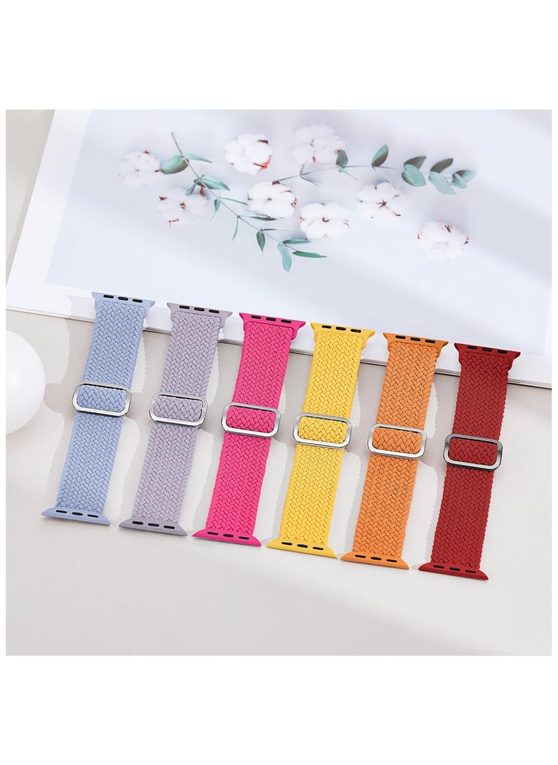 6 Pack Braided Stretchy Bands Compatible with Apple Watch Band 38mm 40mm 41mm 42mm Women Men, Adjustable Nylon Solo Loop Elastic Straps for iWatch Series 10 9 8 7 6 5 4 3 SE Ultra