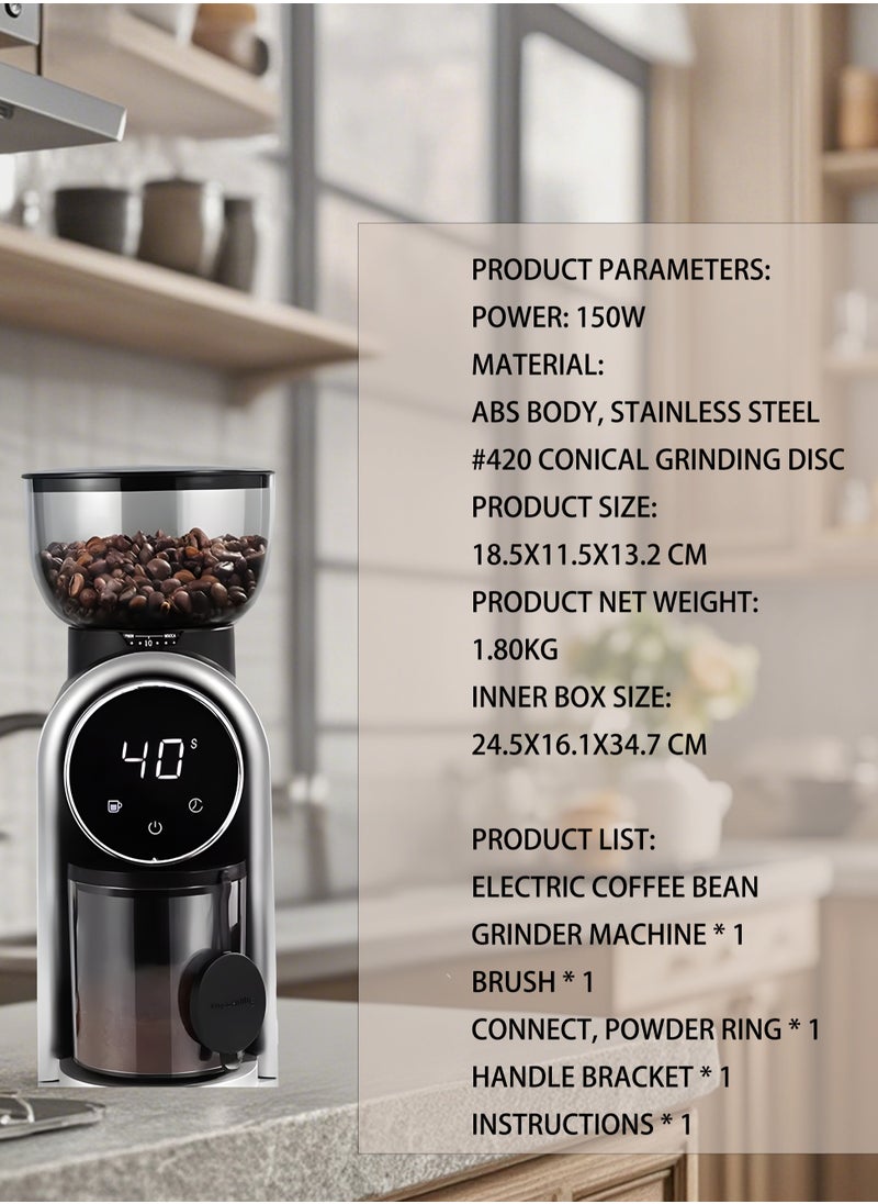 12-Cup Capacity, 25 Gears Precision Electric Coffee Grinder, Stainless Steel Body, LCD Visual Screen for flavors of Turkish/Espresso/Mocha/Drip/French Press