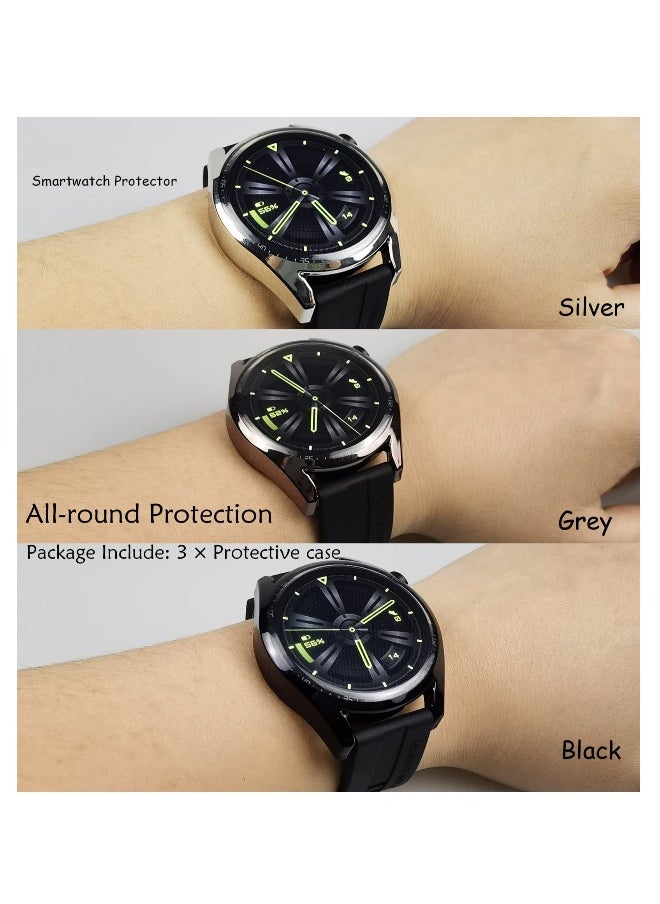 Protective Case compatible with Huawei Watch GT 3 46mm, 3 Pack All-around Flexible TPU Case with Screen Protector (Black, Transparent)