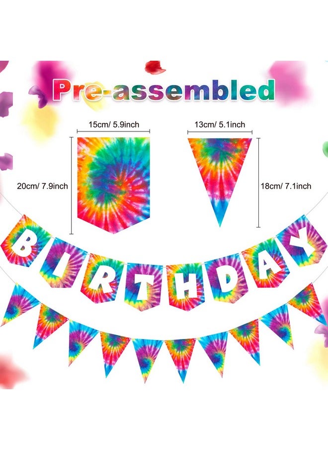 Tenare 15 Pieces Tie Dye Party Happy Birthday Banner Pennant Banner and 60's Hippie Theme Party Foil Swirl Decor for Tie Dye Party Art Classic 60s 70s Theme Hippie Carnival Party Shower Birthday Party