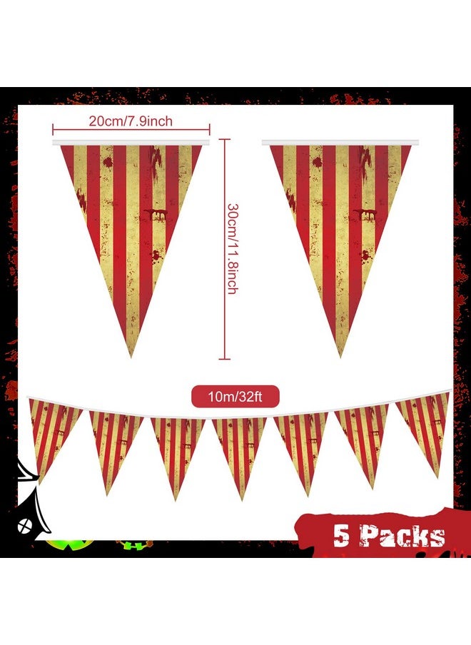 5 Packs Circus Decorations Creepy Carnival Decorations Halloween Pennant Banner Red and White Striped Banner Bloody for Halloween Party Carnival Birthday Decorations, 7.9 x 11.8 Inches