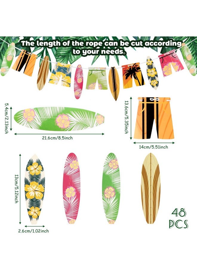 48 Pieces Surfboard Cupcake Toppers and 2 Pieces Surfboard Birthday Garlands Hawaii Banner Surfing Themed Cake Decoration for Summer Beach Luau Birthday Baby Shower Hawaii Themed Party Supplies