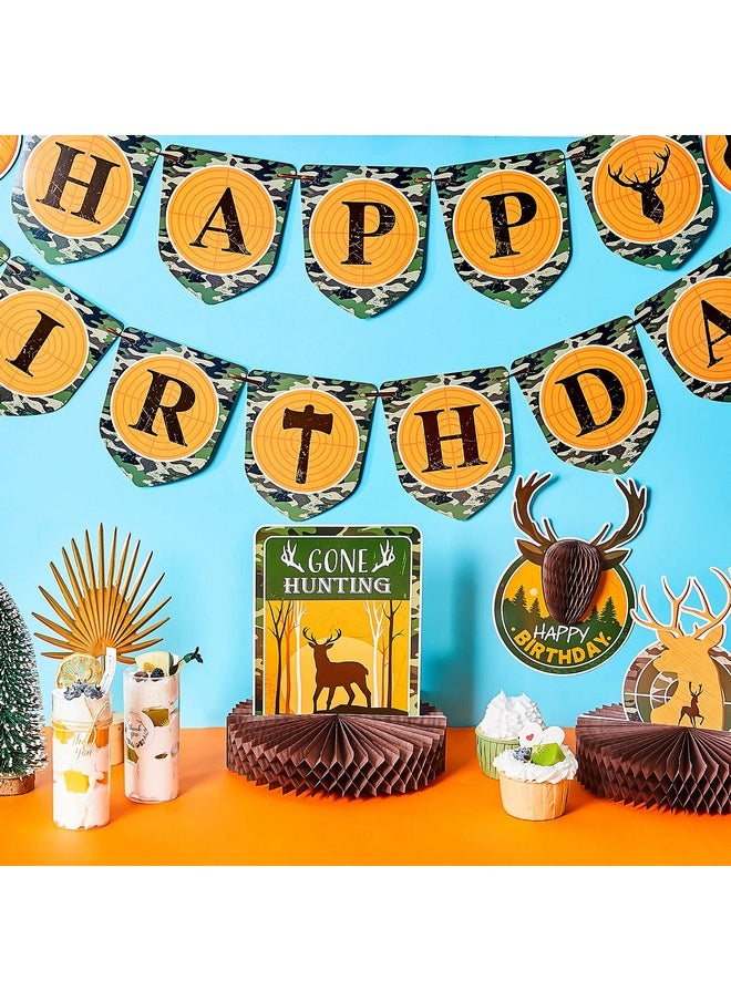 16 Pcs Hunting Birthday Party Decorations Deer Hunting Birthday Party Decorations Camo Birthday Party Decoration Include Hunting Banner Deer Table Centerpiece Honeycomb for Gone Hunting Party Supplies