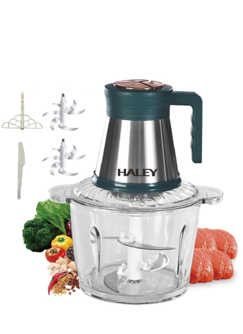 Wtrtr HALEY 3L Electric Food Chopper,800W Glass Chopper and Mincer,Garlic Skin Peeler, or Chopping, Ice Crushing, Mincing, Grinding, Pureeing.2 Years Warranty,HY-1214 (3L-800W)