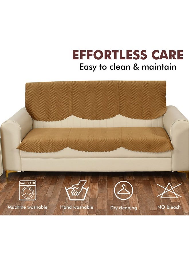 Yellow Weaves Velvet 3 Seater Quilted Sofa Cover and Chair Cover, Seat & Back Cover, Color - Brown