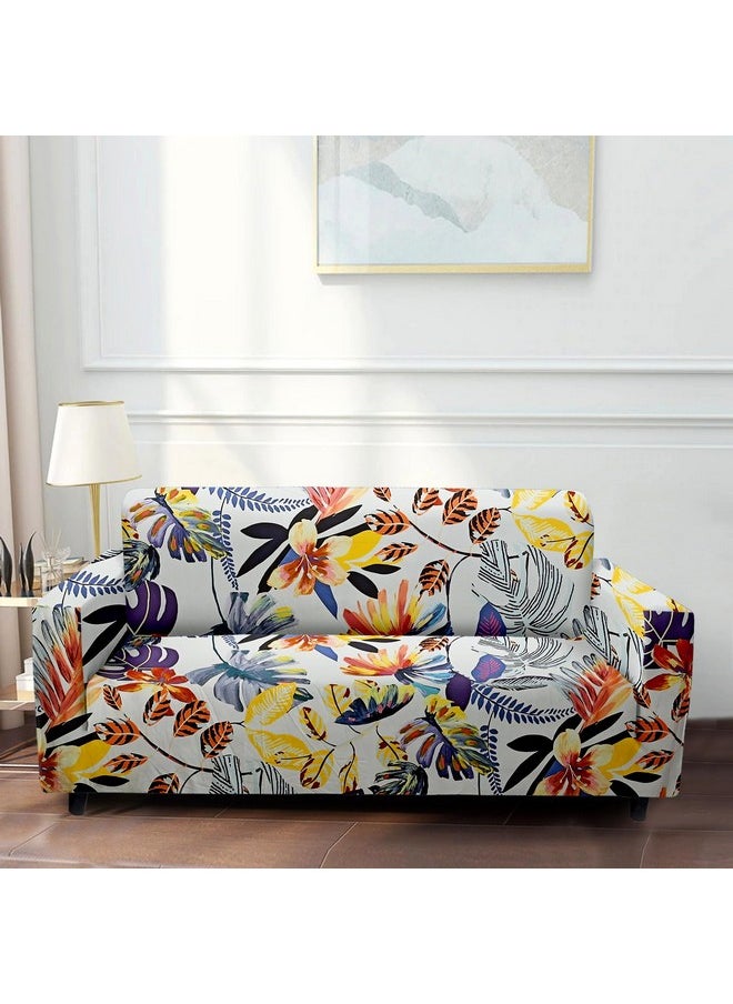 Cortina Three Seater Sofa Cover, Polyster Spandex Stretchable Elastic Sofacover, Printed Design (Yellow)
