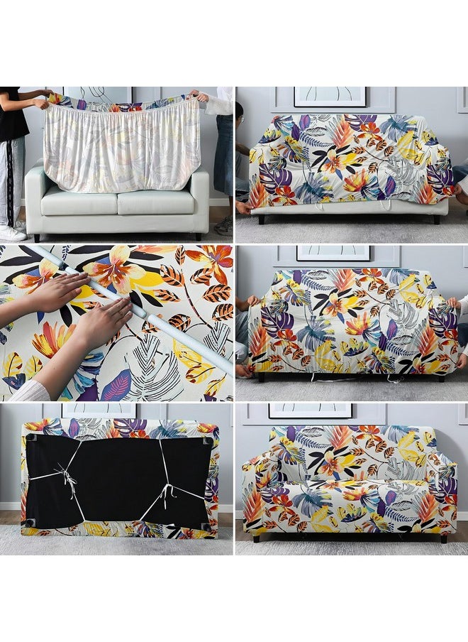 Cortina Three Seater Sofa Cover, Polyster Spandex Stretchable Elastic Sofacover, Printed Design (Yellow)