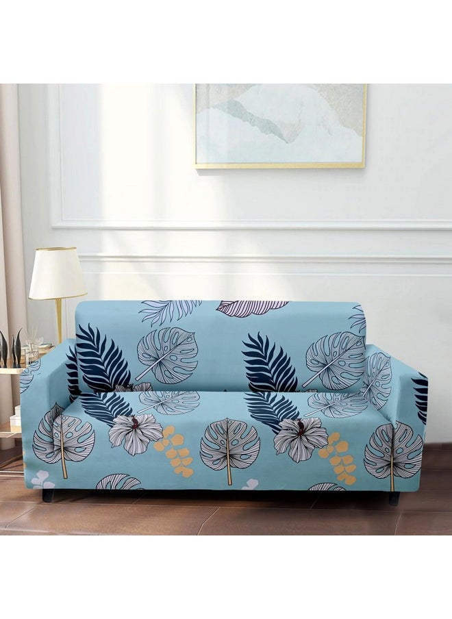 Cortina Two Seater Sofa Cover, Polyster Spandex Stretchable Elastic Sofacover, Printed Design (Blue)