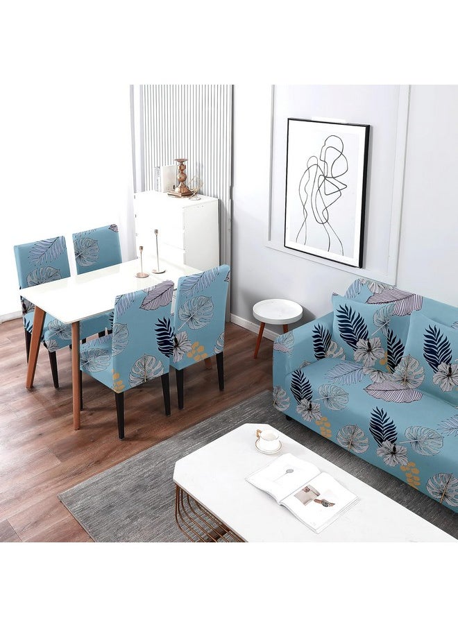Cortina Two Seater Sofa Cover, Polyster Spandex Stretchable Elastic Sofacover, Printed Design (Blue)