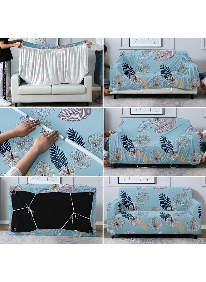 Cortina Two Seater Sofa Cover, Polyster Spandex Stretchable Elastic Sofacover, Printed Design (Blue)