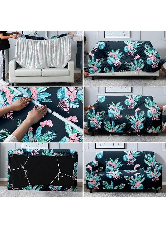 Cortina Three Seater Sofa Cover, Polyster Spandex Stretchable Elastic Sofacover, Printed Design (Black)