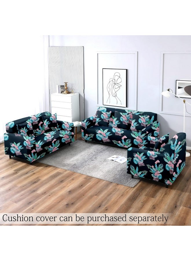 Cortina Three Seater Sofa Cover, Polyster Spandex Stretchable Elastic Sofacover, Printed Design (Black)