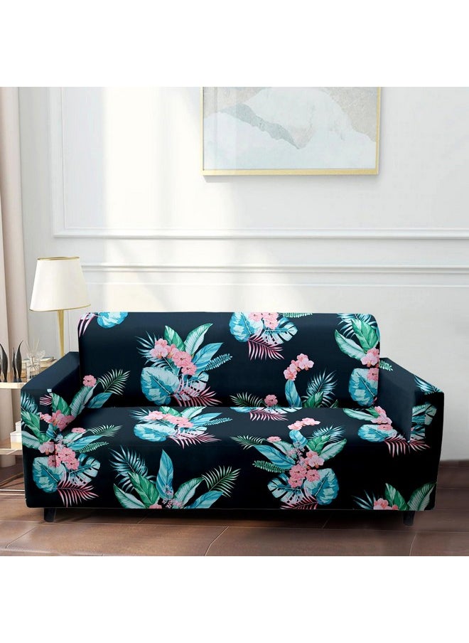 Cortina Three Seater Sofa Cover, Polyster Spandex Stretchable Elastic Sofacover, Printed Design (Black)