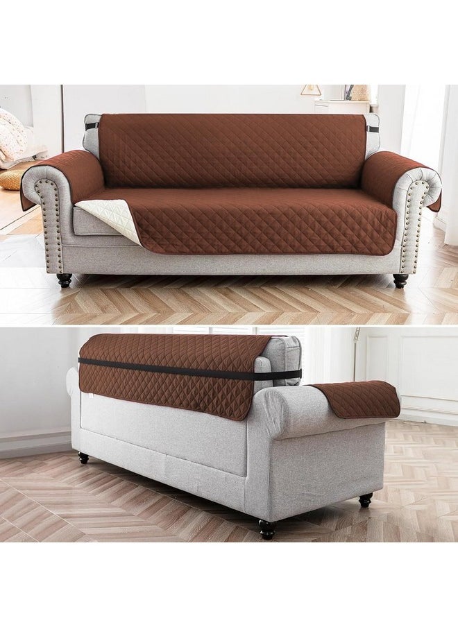House of Quirk Reversible Sofa Cover, 2 Seater Couch Covers with Adjustable Elastic Straps, 280 GSM Sofa Slipcovers for Pets (Brown/Beige, 137.1 x 190.5cm)
