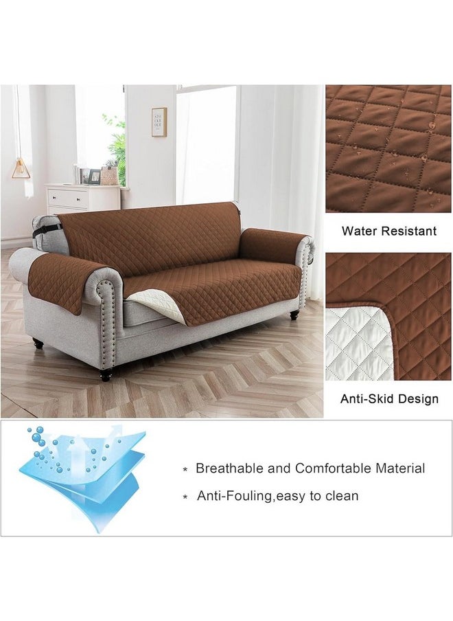 House of Quirk Reversible Sofa Cover, 2 Seater Couch Covers with Adjustable Elastic Straps, 280 GSM Sofa Slipcovers for Pets (Brown/Beige, 137.1 x 190.5cm)