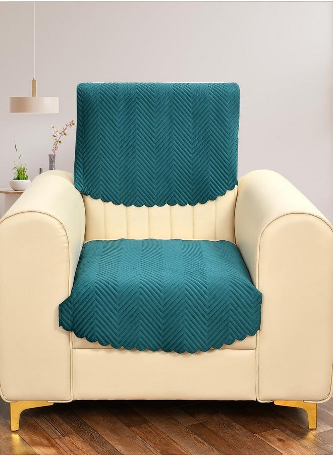 Yellow Weaves Velvet 5 Seater Quilted Sofa Cover And Chair Cover, Seat & Back Cover, Color - Teal Blue