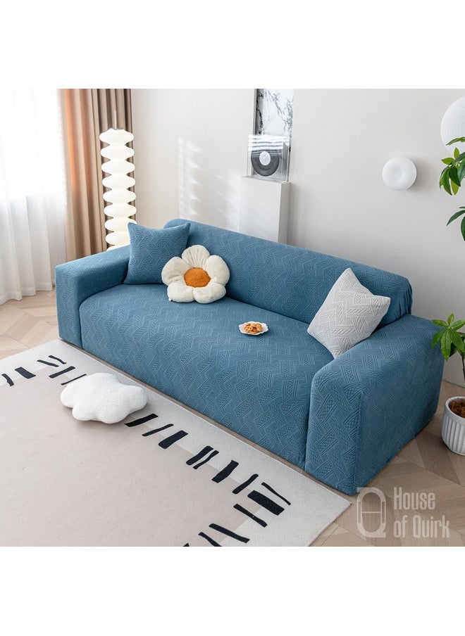 House of Quirk Universal Single Seater 220 GSM Jacquard Fabric Sofa Cover Soft Touching Cover for Couch Flexible Stretch Sofa Slipcover (Blue, 90-140cm)