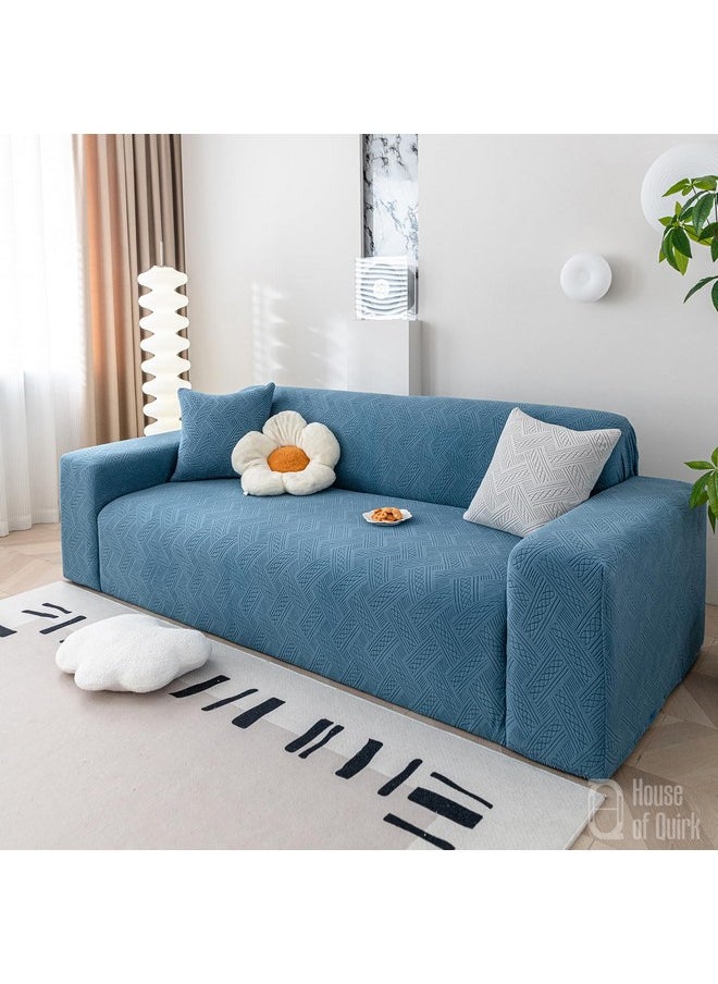 House of Quirk Universal Single Seater 220 GSM Jacquard Fabric Sofa Cover Soft Touching Cover for Couch Flexible Stretch Sofa Slipcover (Blue, 90-140cm)