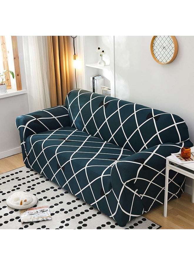 House of Quirk Polyester Spandex Printed Sofa Cover Big Elasticity Cover Stretch Universal Sofa Slipcovers (Blue Diamond, Triple Seater)