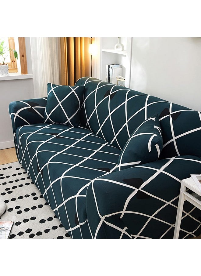 House of Quirk Polyester Spandex Printed Sofa Cover Big Elasticity Cover Stretch Universal Sofa Slipcovers (Blue Diamond, Triple Seater)