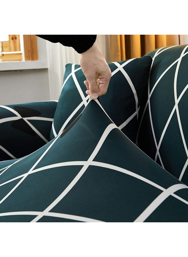 House of Quirk Polyester Spandex Printed Sofa Cover Big Elasticity Cover Stretch Universal Sofa Slipcovers (Blue Diamond, Triple Seater)