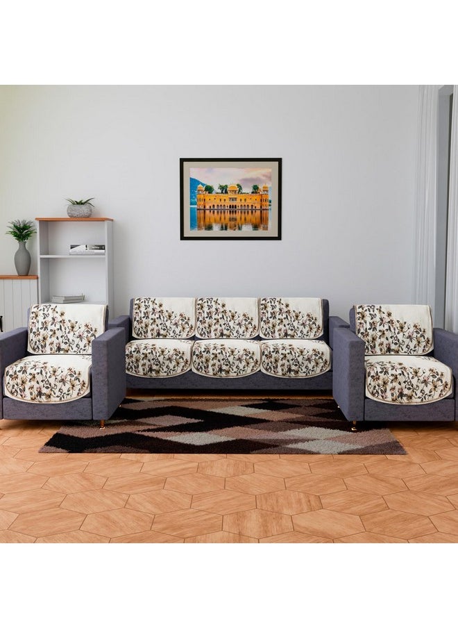 Kuber Industries Sofa Cover Set | Sofa Slip Cover Set | Side Flower Sofa Cover | Velvet 5 Seater Couch Cover | Sofa Slipcover Set | Sofa Cover for Living Room | Cream