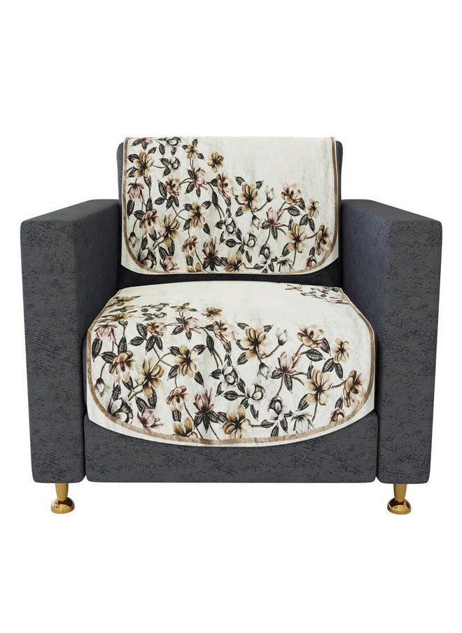 Kuber Industries Sofa Cover Set | Sofa Slip Cover Set | Side Flower Sofa Cover | Velvet 5 Seater Couch Cover | Sofa Slipcover Set | Sofa Cover for Living Room | Cream