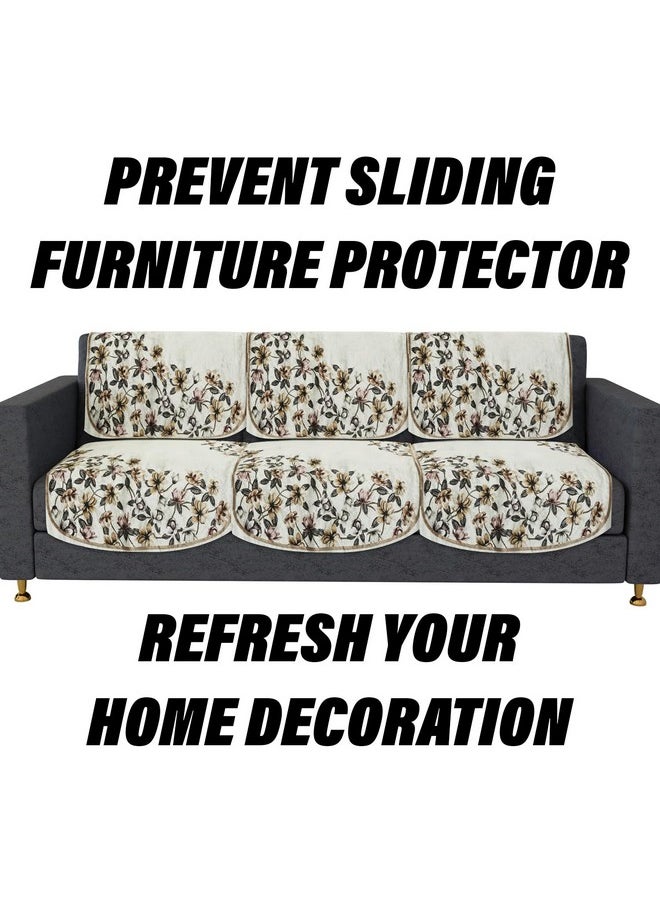 Kuber Industries Sofa Cover Set | Sofa Slip Cover Set | Side Flower Sofa Cover | Velvet 5 Seater Couch Cover | Sofa Slipcover Set | Sofa Cover for Living Room | Cream