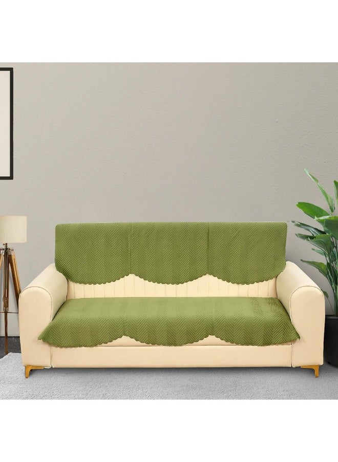 Yellow Weaves Velvet 5 Seater Quilted Sofa Cover And Chair Cover, Seat & Back Cover, Color - Pea Green